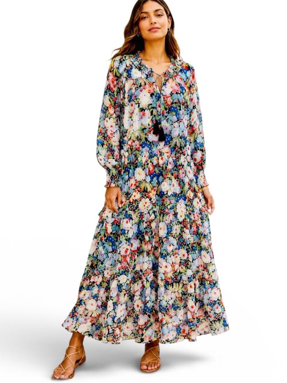 Anthropologie Marais Chiffon Maxi Dress Tiered Romantic Garden Floral Size 1X